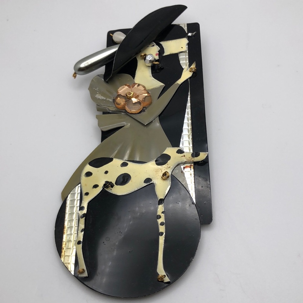 Artsy Handmade Brooch Lady, Gentlemen, Dog Unique. Metal